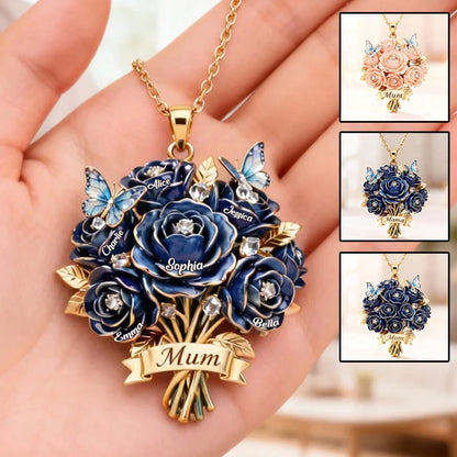 A Bouquet of Love – Personalized Name Metal Necklace for Mom