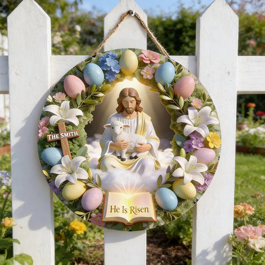 He Is Risen - Personalized Easter Christian Family Wood Sign