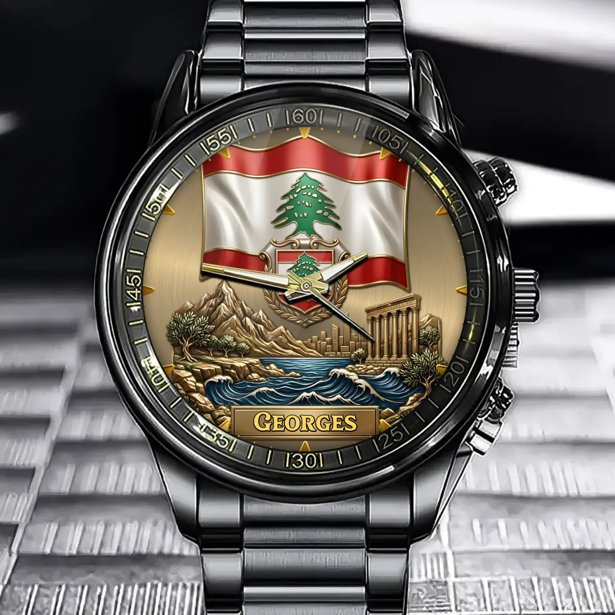 Personalized Lebanon Heritage Watch – Custom Name With Flag and Landmarks