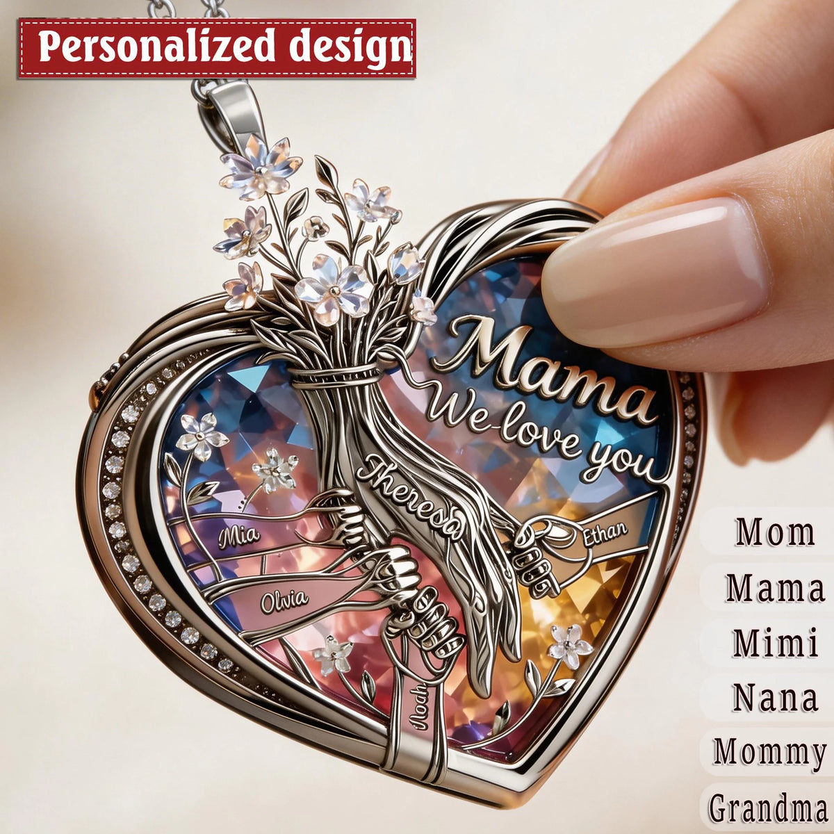 “Mom & Children Holding Hands” - Personalized Necklace