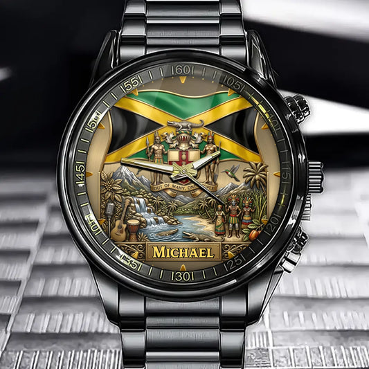 Personalized Jamaica Heritage Watch – Custom Name With Flag and Emblem