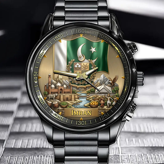 Personalized Pakistan Heritage Watch – Custom Name With Flag and National Emblem