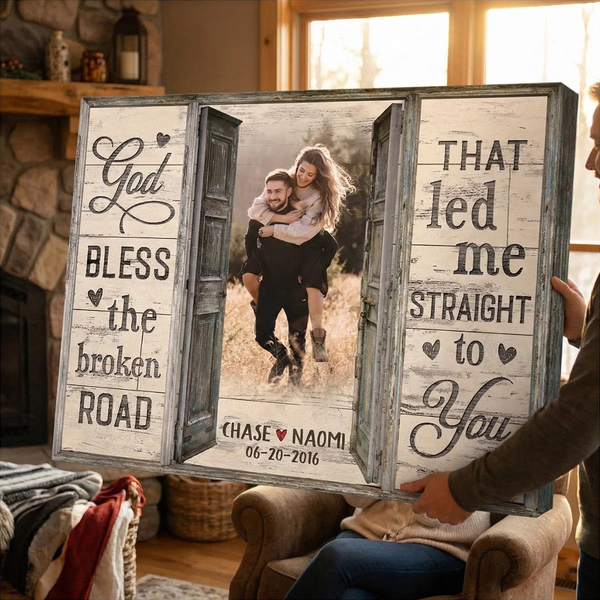 God Bless The Broken Road - Personalized Custom Window Frame Photo Canvas / Poster