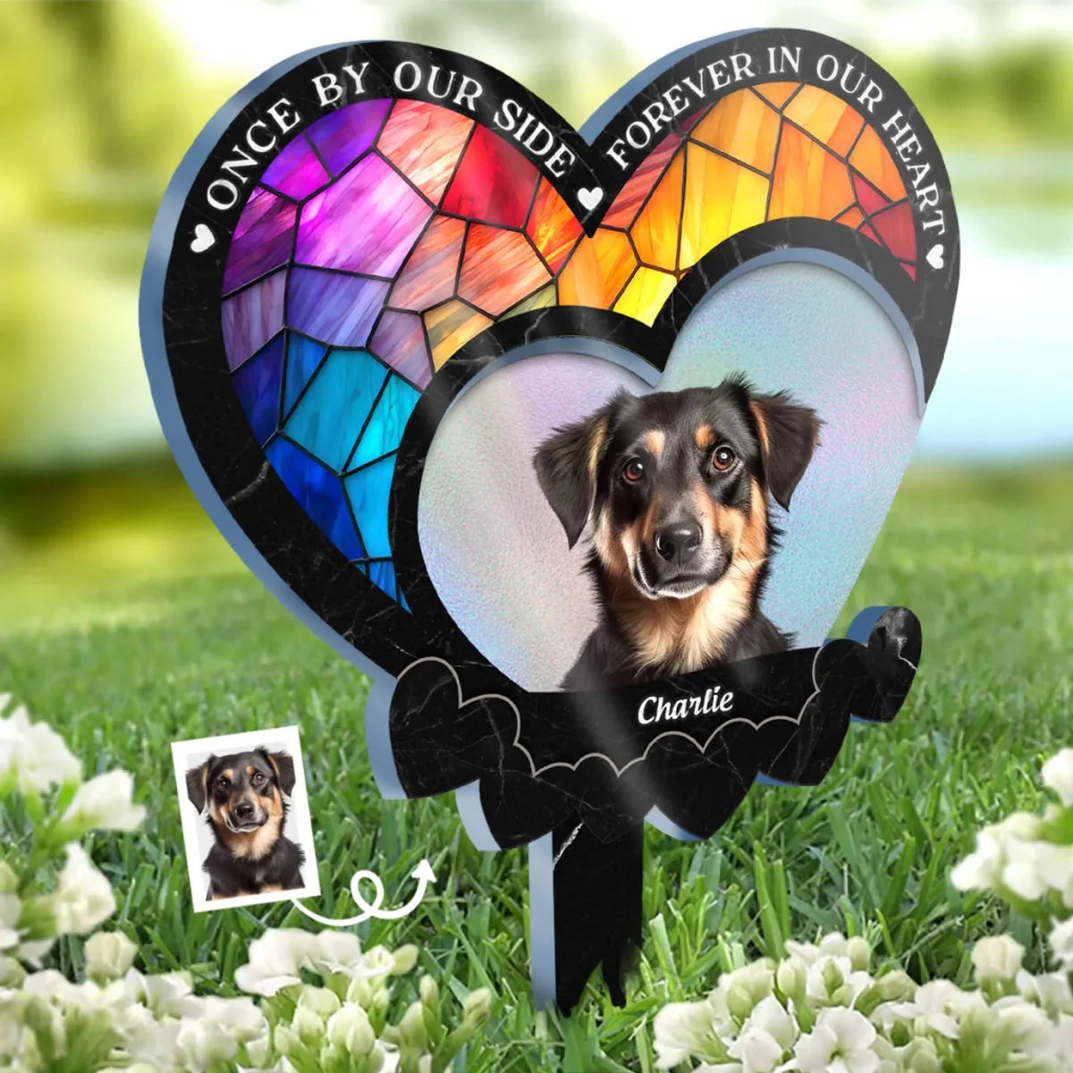 Heaven Gained A Furry Angel - Memorial Personalized Custom Stain Glass Style Acrylic Garden Stake - Sympathy Gift For Pet Owners, Pet Lovers