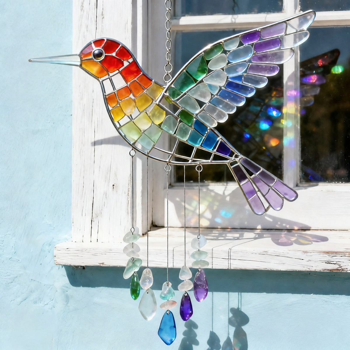 🌬️Sea Glass Rainbow Bird Wind Chime🌈